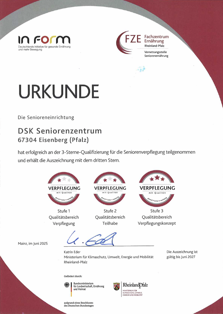 Das Küchenteam aus Eisenberg wurde mit dem dritten Stern für die Seniorenverpflegung ausgezeichnet.